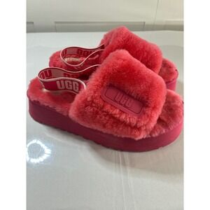 UGG Fluffita Pink Sheepskin Platform Slingback Slides Sandals 1113477 Womens 8